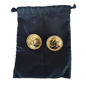CHANEL Gold Logo Earrings
